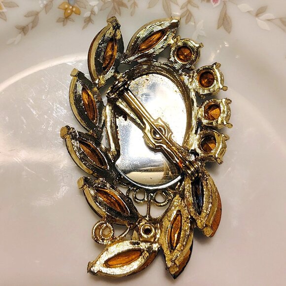 Vtg 50s Blue Frosted Cabachon Rhinestones Navettes Luxury Filigree Brooch - Picture 4 of 5